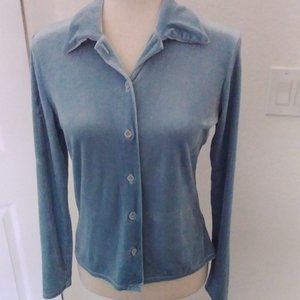 Twinle Top Vintage Light Blue Velour Button Down with Collar Size Medium